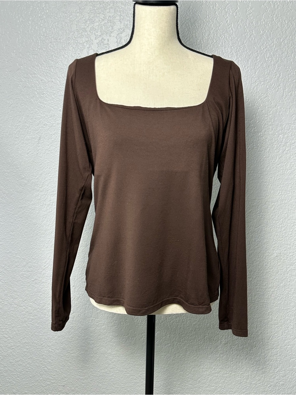 SKIMS Smooth Layers Square Neck Long Sleeve Top Espresso Brown Sz 2X Clean Girl